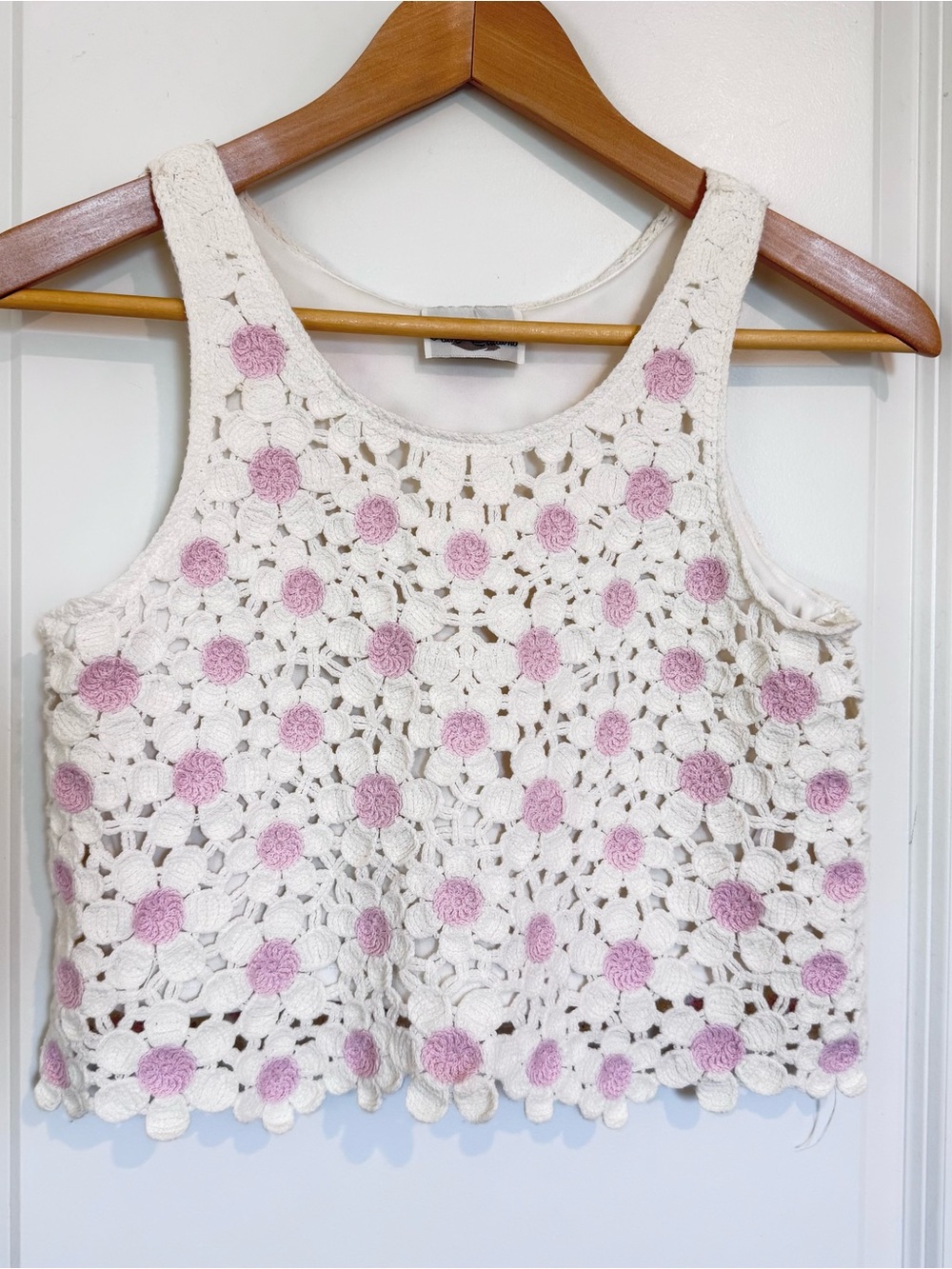 Rare Editions Crochet Floral Tank Top - White & Pink